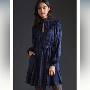 Elegant Navy Blue Jacquard Dress